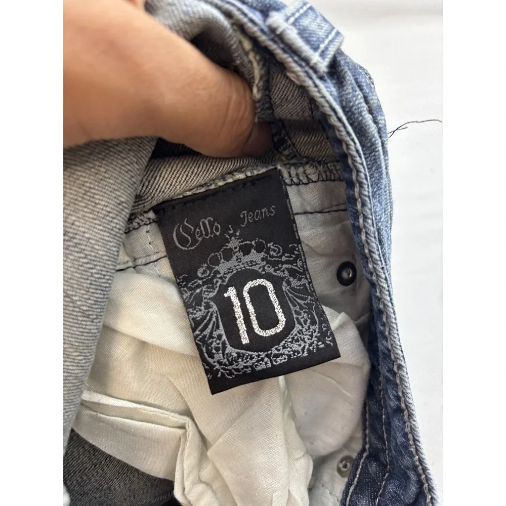 Cello Jeans Womens 10 Medium Wash Distressed Embellished Flare Denim Jeans Blue